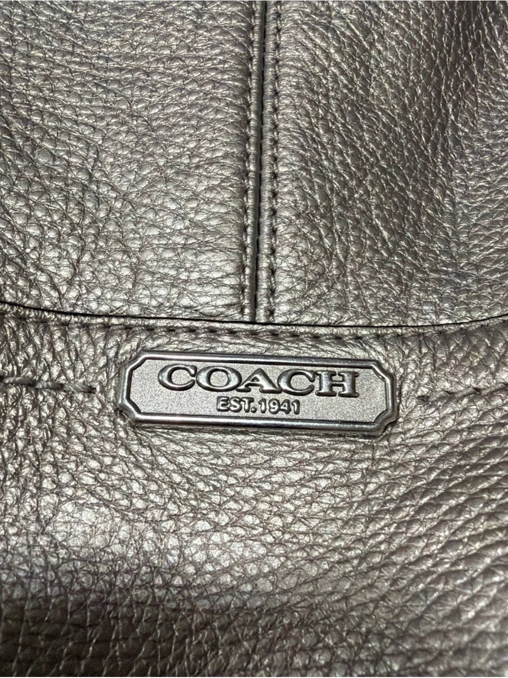 COACH F23293 Park Pebble Leather Hobo Shoulder Hand Bag Zip Metallic Platinum